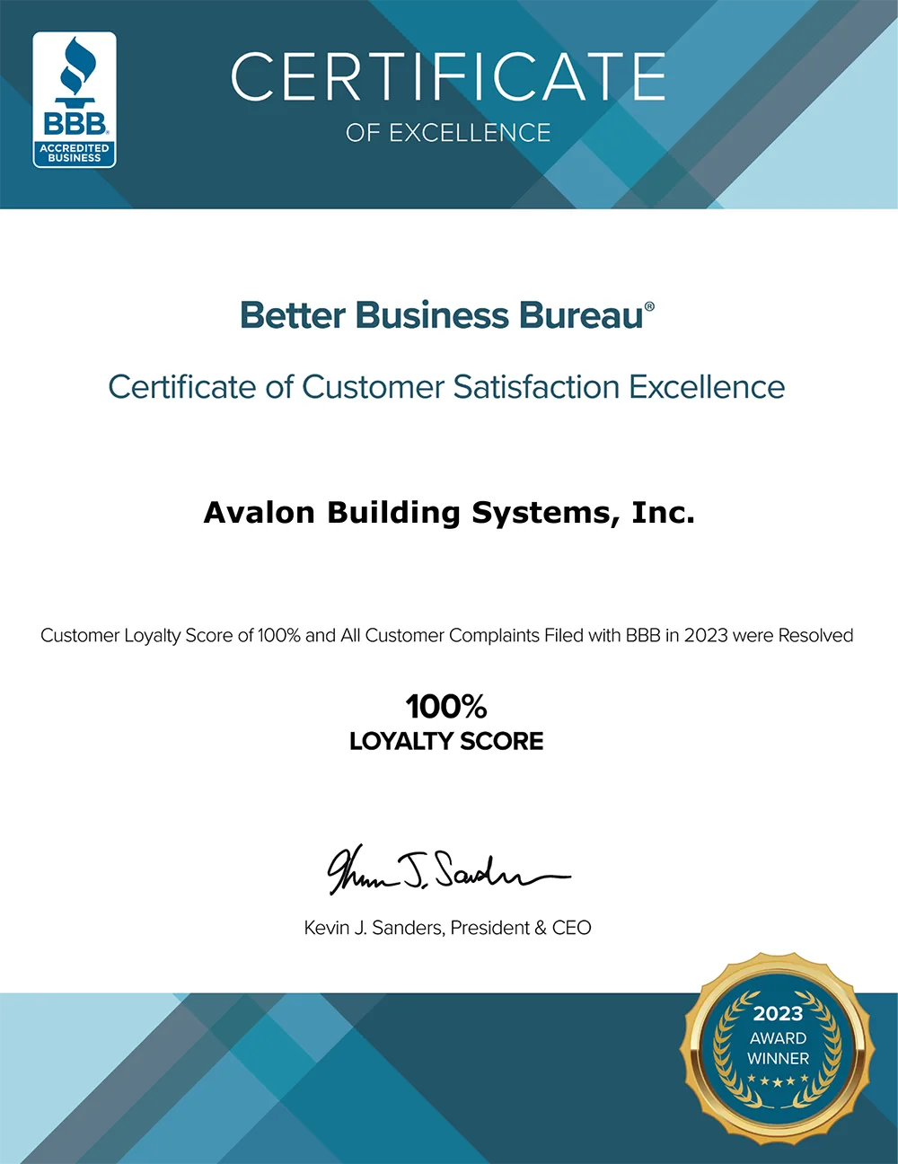 Avalon Building Systems - Avalon Building Systems Earned A+ BBB Rating